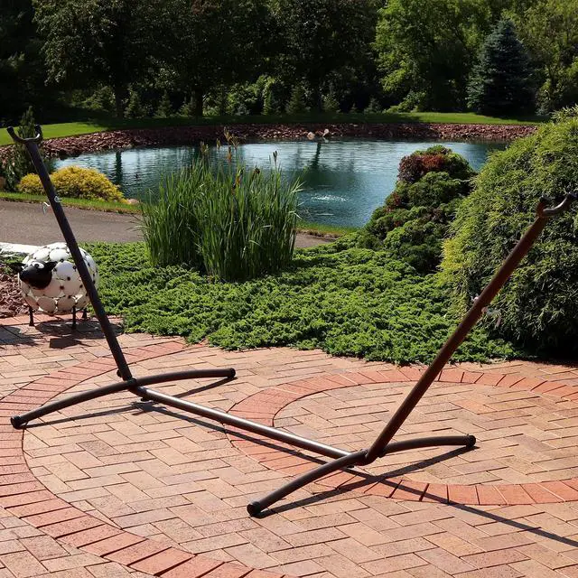 Alt view image 4 of 6 - Sunnydaze Brazilian Portable Steel Hammock Stand for Outside with Carrying Case - 400-Pound Capacity Hammock Frame - Bronze Finish