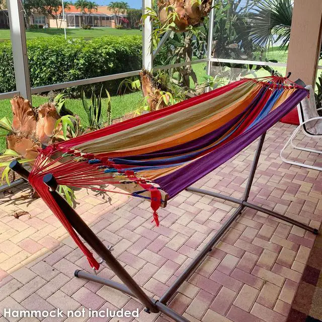 Alt view image 6 of 6 - Sunnydaze Brazilian Portable Steel Hammock Stand for Outside with Carrying Case - 400-Pound Capacity Hammock Frame - Bronze Finish