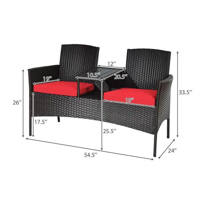 Alt view image 5 of 6 - Outdoor Rattan Loveseat, Patio Conversation Set with Cushions & Table, Modern Patented Wicker Sofa Set with Built-in Coffee Table, Rattan Sofas for Garden Lawn Backyard