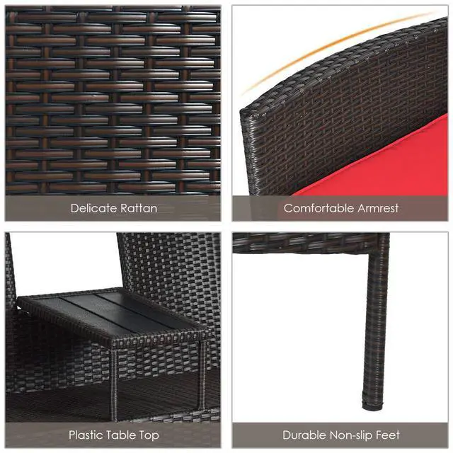 Alt view image 6 of 6 - Outdoor Rattan Loveseat, Patio Conversation Set with Cushions & Table, Modern Patented Wicker Sofa Set with Built-in Coffee Table, Rattan Sofas for Garden Lawn Backyard