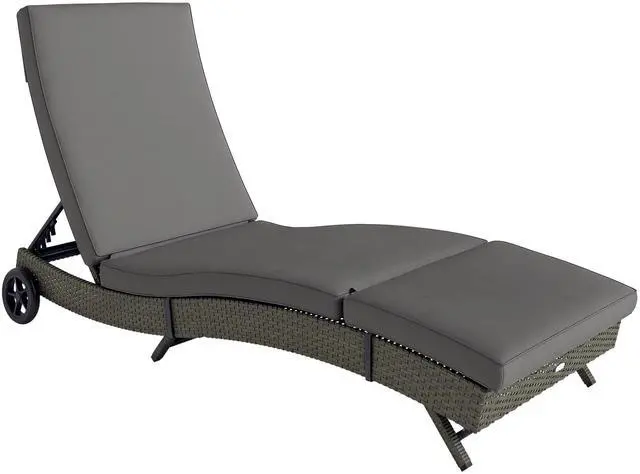 Main image of Wicker Chaise Lounge Chair Outdoor with Wheels & Cushion, PE Rattan Patio Lounge Chair with 5-Level Adjustable Backrest for Poolside, Garden, Gray