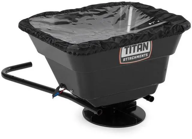 Main image of 12 Volt ATV/UTV Broadcast Spreader, 80 LB Capacity, Back or Front Mounting for ATV, UTV, Or Utility Tractor, Lawn and Garden Seed Spreader with Rain Cover