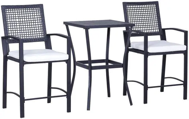 Main image of 3pcs Patio Bar Set with Soft Cushion, Rattan Wicker Outdoor Furniture Set for Backyards, Lawn, Deck, Poolside