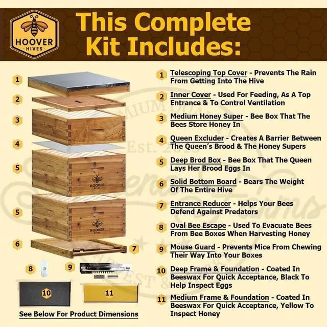 Alt view image 2 of 6 - Complete 8-Frame Beehive Kit Wax-Coated Fir Wood, Includes 2 Deep Brood Boxes, 1 Medium Super, Langstroth Frames & CellTech Foundations Durable, Weather-Resistant Beekeeping Supplies