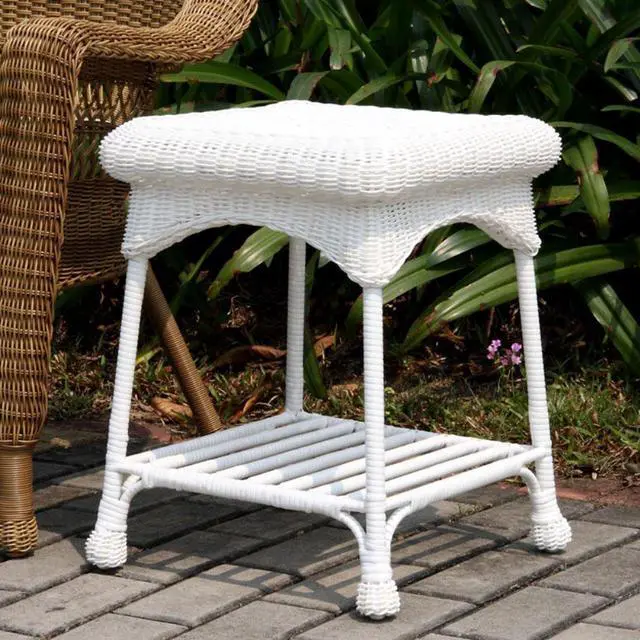 Main image of Wicker Lane Outdoor White Wicker Patio Furniture End Table