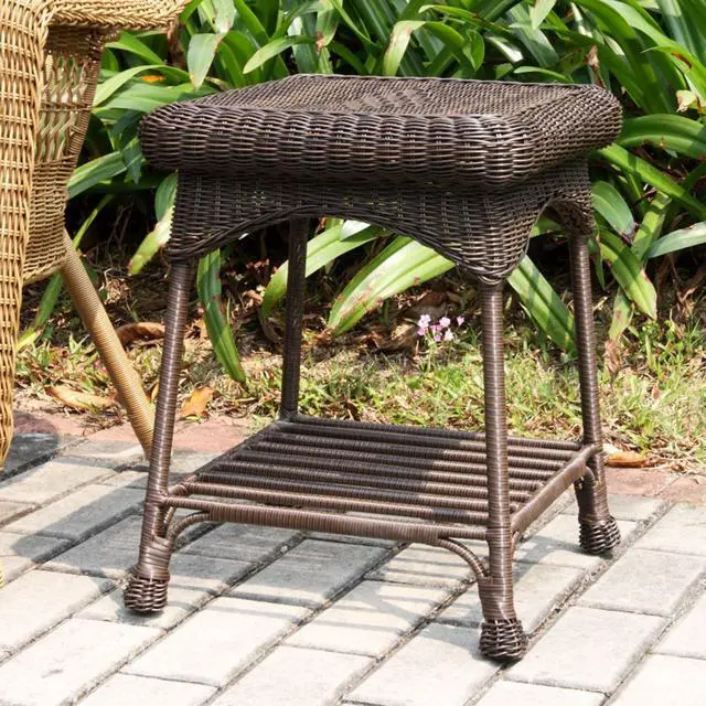 Alt view image 3 of 6 - Wicker Lane Outdoor White Wicker Patio Furniture End Table