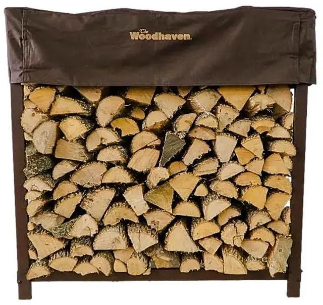 Main image of 5-Foot Brown Firewood Rack American Brand 1/4 Plus Cord Raised Lumber Storage Rack Keeps Wood Dry & Ready Heavy-Duty Steel, Structural (With Cover)
