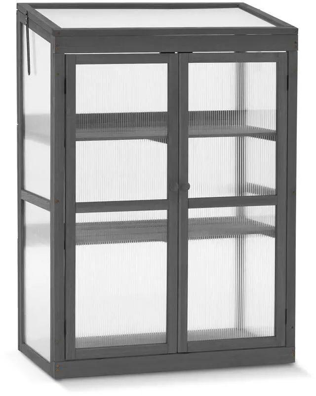 Main image of Wooden Cold Frame Greenhouse, Raised Flower Planter Shelf Protection for Outdoor Indoor Use, 0760 (Dark Grey)