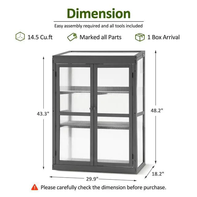 Alt view image 3 of 6 - Wooden Cold Frame Greenhouse, Raised Flower Planter Shelf Protection for Outdoor Indoor Use, 0760 (Dark Grey)
