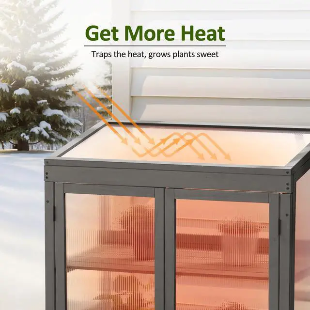 Alt view image 4 of 6 - Wooden Cold Frame Greenhouse, Raised Flower Planter Shelf Protection for Outdoor Indoor Use, 0760 (Dark Grey)