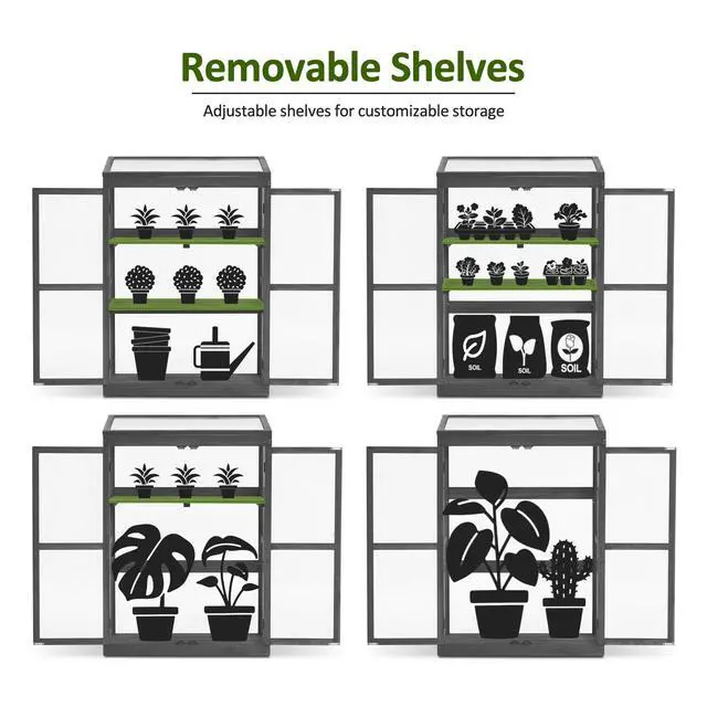 Alt view image 6 of 6 - Wooden Cold Frame Greenhouse, Raised Flower Planter Shelf Protection for Outdoor Indoor Use, 0760 (Dark Grey)