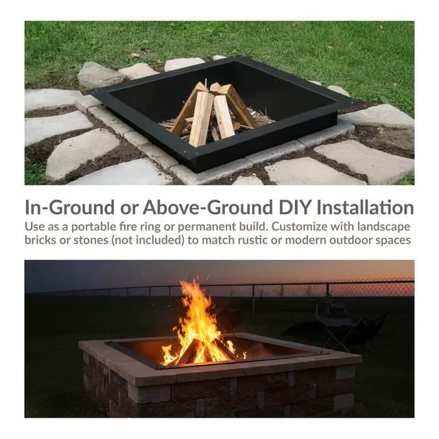 Alt view image 4 of 6 - Sunnydaze Fire Ring for Outside - Heavy-Duty Wood-Burning Metal Fire Pit Ring Insert - 36-Inch Square Outer/30-Inch Square Inner Diameter