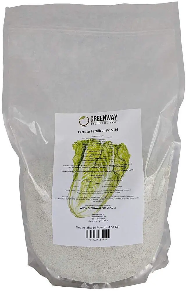 Main image of Lettuce Fertilizer Powder 8-15-36 Plus Trace Minerals and 100% Water Soluble Includes Essential Chelated Micronutrients for Healthy Plants- 10 Pounds