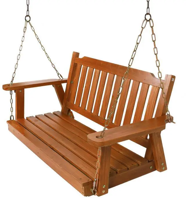 Main image of Wooden Porch Swing 2-Seater Bench Swing with Hanging Chains Heavy Duty 800 LBS for Outdoor Patio Garden Yard, Large 4 Ft, Brown