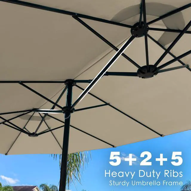 Alt view image 5 of 6 - 15 FT Double-Sided Rectangular Patio Umbrella, Base Included, Crank Lift Outdoor Patio Umbrella with UV Protection for Backyard, Pool & Garden Beige