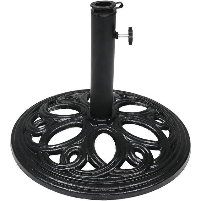 Main image of Sunnydaze 24lb Cast Iron Patio Umbrella Base - Heavy-Duty Round Metal Outdoor Market Umbrella Stand for Outside - 18-Inch - Black - Pretty Petals
