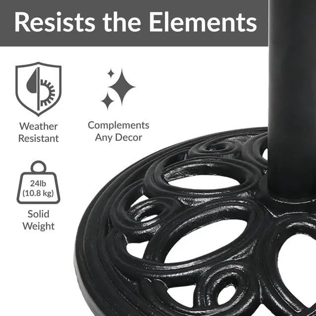 Alt view image 3 of 6 - Sunnydaze 24lb Cast Iron Patio Umbrella Base - Heavy-Duty Round Metal Outdoor Market Umbrella Stand for Outside - 18-Inch - Black - Pretty Petals
