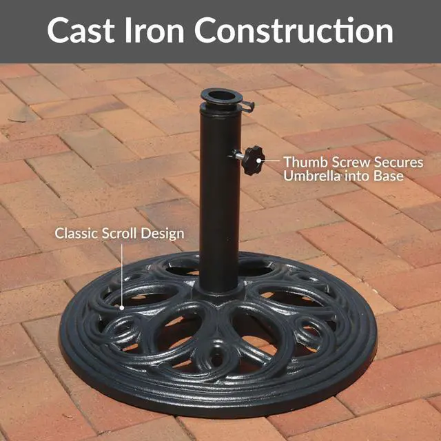 Alt view image 4 of 6 - Sunnydaze 24lb Cast Iron Patio Umbrella Base - Heavy-Duty Round Metal Outdoor Market Umbrella Stand for Outside - 18-Inch - Black - Pretty Petals