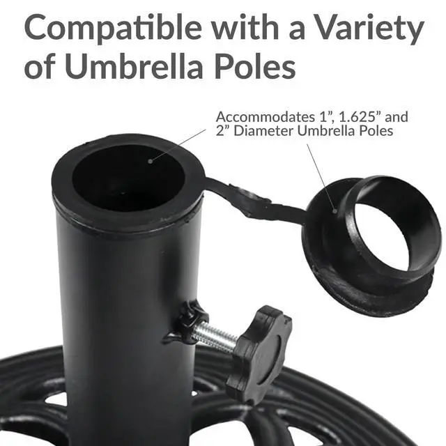 Alt view image 5 of 6 - Sunnydaze 24lb Cast Iron Patio Umbrella Base - Heavy-Duty Round Metal Outdoor Market Umbrella Stand for Outside - 18-Inch - Black - Pretty Petals
