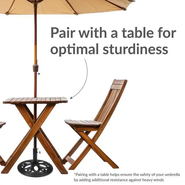 Alt view image 6 of 6 - Sunnydaze 24lb Cast Iron Patio Umbrella Base - Heavy-Duty Round Metal Outdoor Market Umbrella Stand for Outside - 18-Inch - Black - Pretty Petals