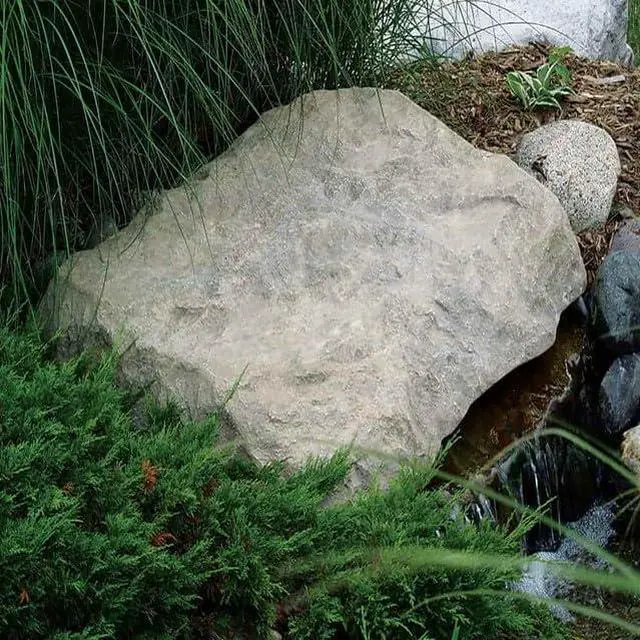 Main image of CrystalClear TrueRock Outdoor Faux Flat Rock Cover, Artificial Landscape Enclosure, Fake Decorative Landscaping Fiberglass Protection Lid, Realistic Natural Texture, Sand Stone, Medium Size