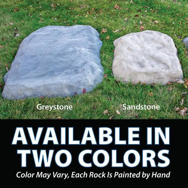 Alt view image 2 of 6 - CrystalClear TrueRock Outdoor Faux Flat Rock Cover, Artificial Landscape Enclosure, Fake Decorative Landscaping Fiberglass Protection Lid, Realistic Natural Texture, Sand Stone, Medium Size