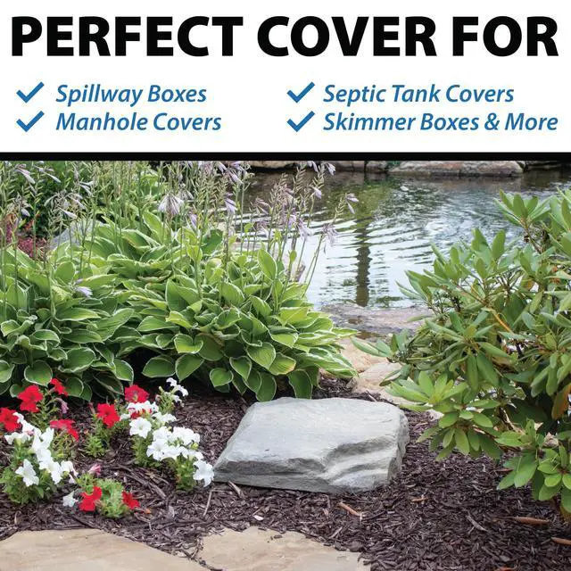 Alt view image 6 of 6 - CrystalClear TrueRock Outdoor Faux Flat Rock Cover, Artificial Landscape Enclosure, Fake Decorative Landscaping Fiberglass Protection Lid, Realistic Natural Texture, Sand Stone, Medium Size