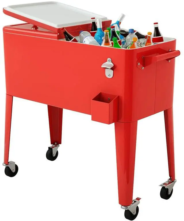 Main image of 80 Quart Rolling Patio Cooler Cart with Bottom Storage Shelf & Drain, Outdoor Ice Chest with Lockable Wheels, Bottle Opener & Cap Catcher, for Party Poolside Backyard BBQ