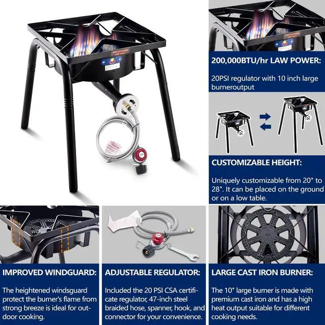 Alt view image 5 of 6 - ARC 200,000BTU Propane Outdoor Burner Camp Stove Gas Burner,with Removable Legs,Ideal for Woks, Skillets and Pots