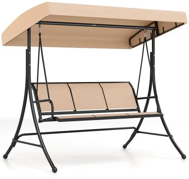 Main image of 3 Person Porch Swing, Patio Swing with Adjustable Canopy, Heavy-Duty Frame, Breathable Fabric, Outdoor Swing for Porch, Garden, Backyard, Poolside, 800 LBS Max Load