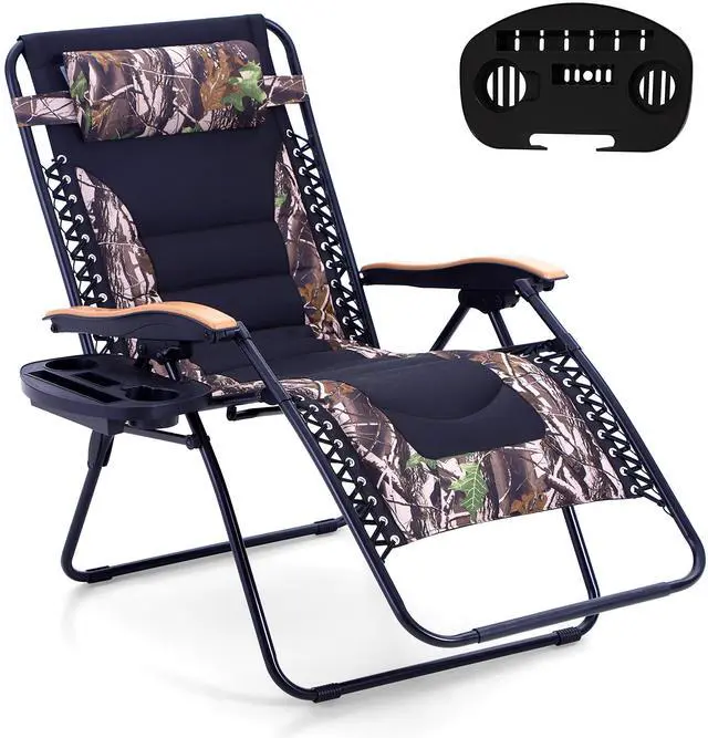 Main image of Zero Gravity Chairs, Oversized Patio Recliner Chair, Padded Folding Lawn Chair with Cup Holder Tray, Support 400lbs, Camouflage
