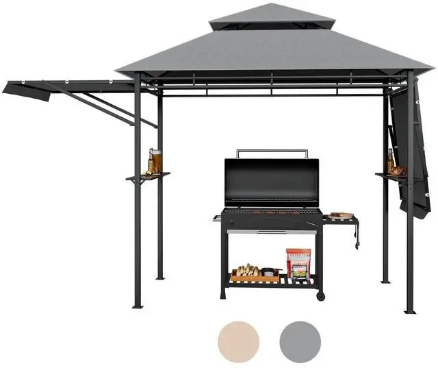 Main image of 13.5x4 Ft Grill Shelter With Dual Side Awnings, Double Tiered BBQ With Shelves, Heavy-Duty Steel Frame, CPAI-84 Fire-Resistant Patio & Garden Gazebo