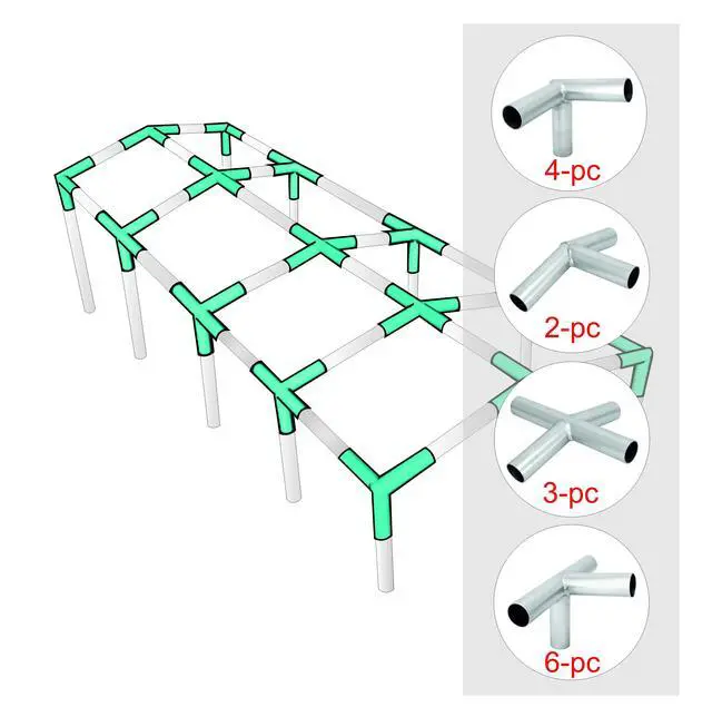Alt view image 2 of 4 - Canopy Fittings Kit 1-3/8" Low Peak Frame Carport Connectors Full Set for 10 Legs, Heavy-Duty Galvanized Steel, Rust-Proof Finish