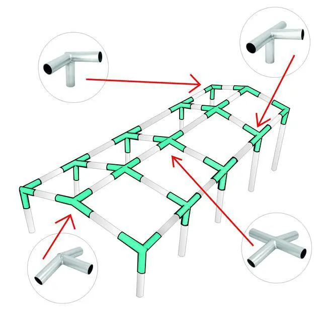Alt view image 3 of 4 - Canopy Fittings Kit 1-3/8" Low Peak Frame Carport Connectors Full Set for 10 Legs, Heavy-Duty Galvanized Steel, Rust-Proof Finish