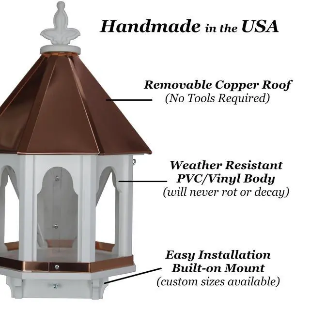 Alt view image 2 of 5 - Wild Bird Feeder Solid Cellular PVC Clear Copper Roof (F8C) Made in the USA (3.5" x 3.5" Mount)