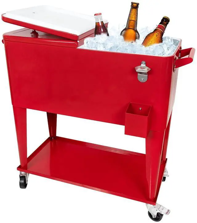 Main image of 80 Quart Rolling Ice Chest Cooler Cart,for Outdoor Patio Deck Party Portable Party Bar Cold Drink Beverage Cart, Backyard Cooler Trolley on Wheels with Shelf, Bottle Opener