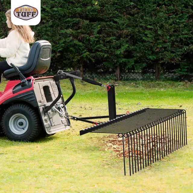 Alt view image 4 of 6 - Steel Spring Coil Tine Tow Behind Landscape Rake for Leaves, Pine Needles, Straw, and Grass with 3 Point Hitch Receiver Attachment, Black, 60 Inches