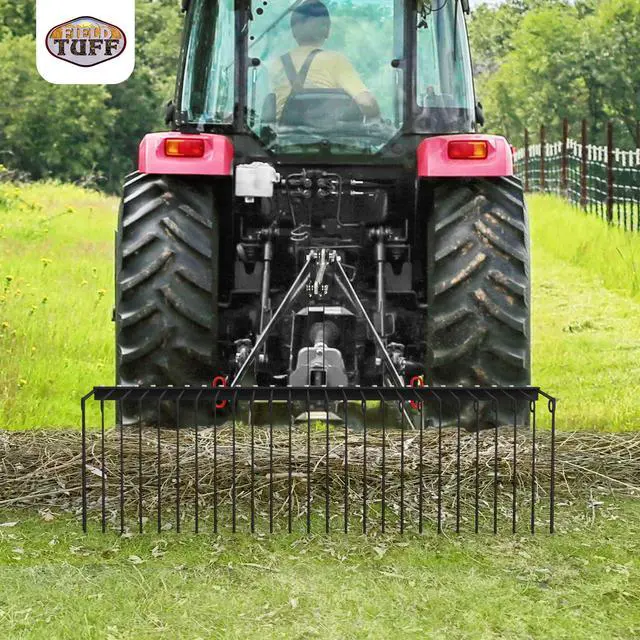 Alt view image 5 of 6 - Steel Spring Coil Tine Tow Behind Landscape Rake for Leaves, Pine Needles, Straw, and Grass with 3 Point Hitch Receiver Attachment, Black, 60 Inches