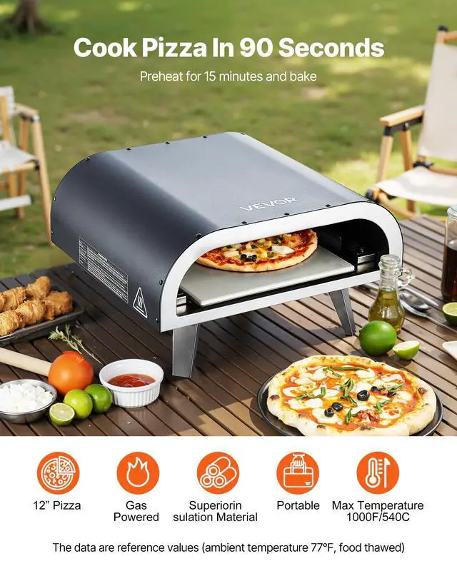 Alt view image 2 of 6 - Propane Outdoor Pizza Oven, 12 Inch Gas Pizza Maker, Max 1000, Portable Outdoor Cooker with Thickened Pizza Stone, 3 Layers Pizza Oven for Outside Patio Camping & Backyard, Black