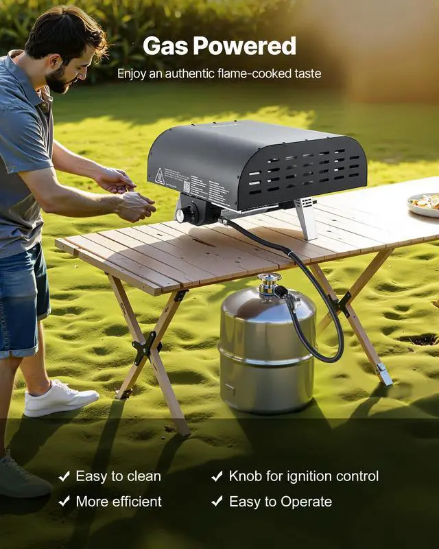Alt view image 3 of 6 - Propane Outdoor Pizza Oven, 12 Inch Gas Pizza Maker, Max 1000, Portable Outdoor Cooker with Thickened Pizza Stone, 3 Layers Pizza Oven for Outside Patio Camping & Backyard, Black