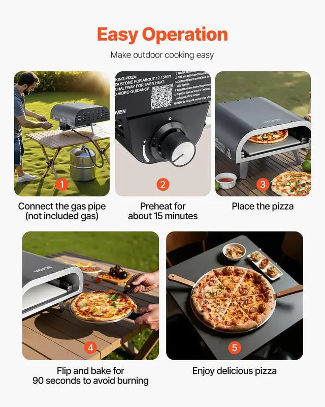 Alt view image 6 of 6 - Propane Outdoor Pizza Oven, 12 Inch Gas Pizza Maker, Max 1000, Portable Outdoor Cooker with Thickened Pizza Stone, 3 Layers Pizza Oven for Outside Patio Camping & Backyard, Black