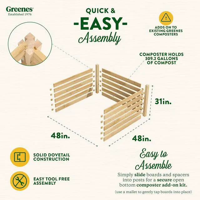Alt view image 4 of 6 - Premium Cedar Wood Composter Add-On Kit, 36" L x 36" W x 31" H (3/4" Thick) / 173.92 gallons - Not for independent use; to be added on to RCCOMP36 - Made in USA with North American Cedar