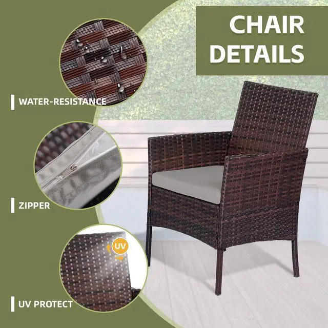 Alt view image 4 of 6 - Patio Furniture Set 4 Pieces, Outdoor Rattan Furniture with Tempered Glass Coffee Table, Modern Rattan Patio Chairs Conversation Sets with Sofa for Garden, Terrace, Porch, Lawns Brown/Grey