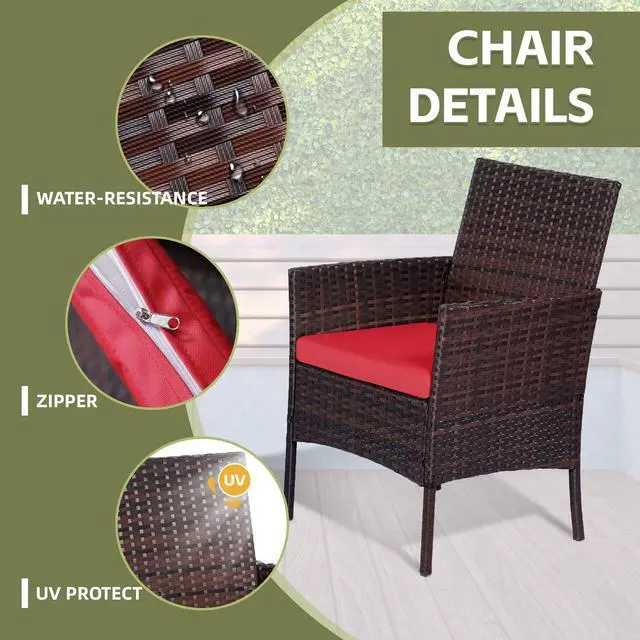 Alt view image 4 of 6 - Patio Furniture Set 4 Pieces, Outdoor Rattan Furniture with Tempered Glass Coffee Table, Modern Rattan Patio Chairs Conversation Sets with Sofa for Garden, Terrace, Porch, Lawns Brown/Red