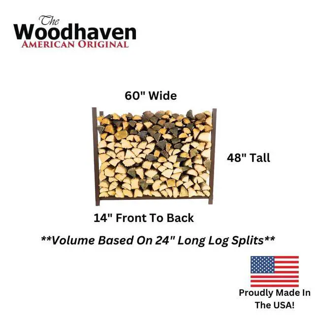 Alt view image 2 of 6 - 5-Foot Brown Firewood Rack Made in USA ¼ Plus Cord Raised Lumber Storage Rack Keeps Wood Dry & Ready Heavy-Duty Steel, Structural (Without Cover)