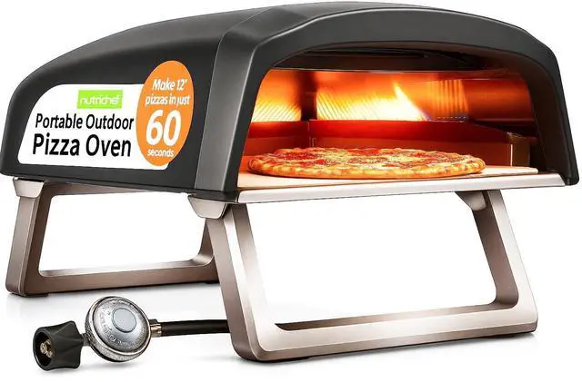 Main image of Portable Outdoor Gas Pizza Oven - Includes Foldable Feet, Adjustable Heat Control Dial, Burner, Stone & Regulator Hose - Cooks 12" Pizza in 60 Seconds - 25.24'' x 16.14'' x 12.40'' IN