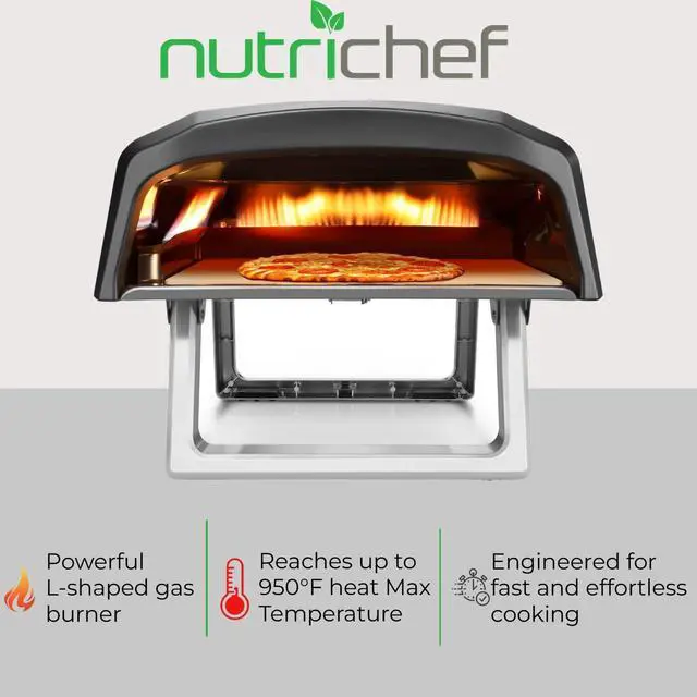 Alt view image 2 of 6 - Portable Outdoor Gas Pizza Oven - Includes Foldable Feet, Adjustable Heat Control Dial, Burner, Stone & Regulator Hose - Cooks 12" Pizza in 60 Seconds - 25.24'' x 16.14'' x 12.40'' IN