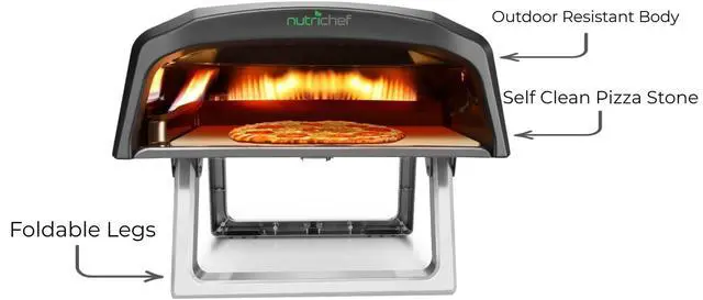 Alt view image 4 of 6 - Portable Outdoor Gas Pizza Oven - Includes Foldable Feet, Adjustable Heat Control Dial, Burner, Stone & Regulator Hose - Cooks 12" Pizza in 60 Seconds - 25.24'' x 16.14'' x 12.40'' IN