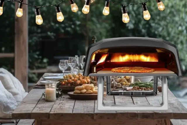 Alt view image 5 of 6 - Portable Outdoor Gas Pizza Oven - Includes Foldable Feet, Adjustable Heat Control Dial, Burner, Stone & Regulator Hose - Cooks 12" Pizza in 60 Seconds - 25.24'' x 16.14'' x 12.40'' IN