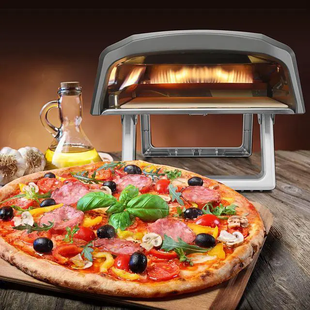 Alt view image 6 of 6 - Portable Outdoor Gas Pizza Oven - Includes Foldable Feet, Adjustable Heat Control Dial, Burner, Stone & Regulator Hose - Cooks 12" Pizza in 60 Seconds - 25.24'' x 16.14'' x 12.40'' IN